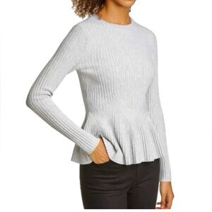 Ted Baker London Light Gray  Peplum Ribbed Knit Top Size 3 (Medium)
